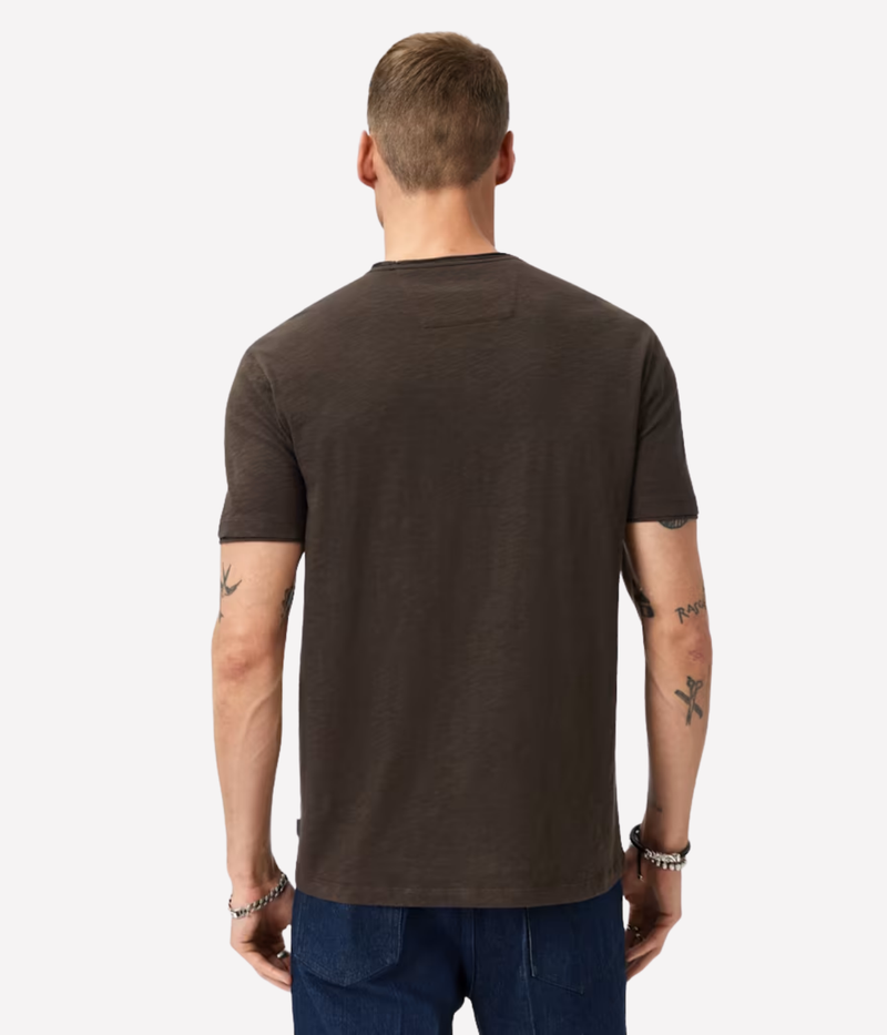 Miles Slub V Neck Tee in Dark Brown