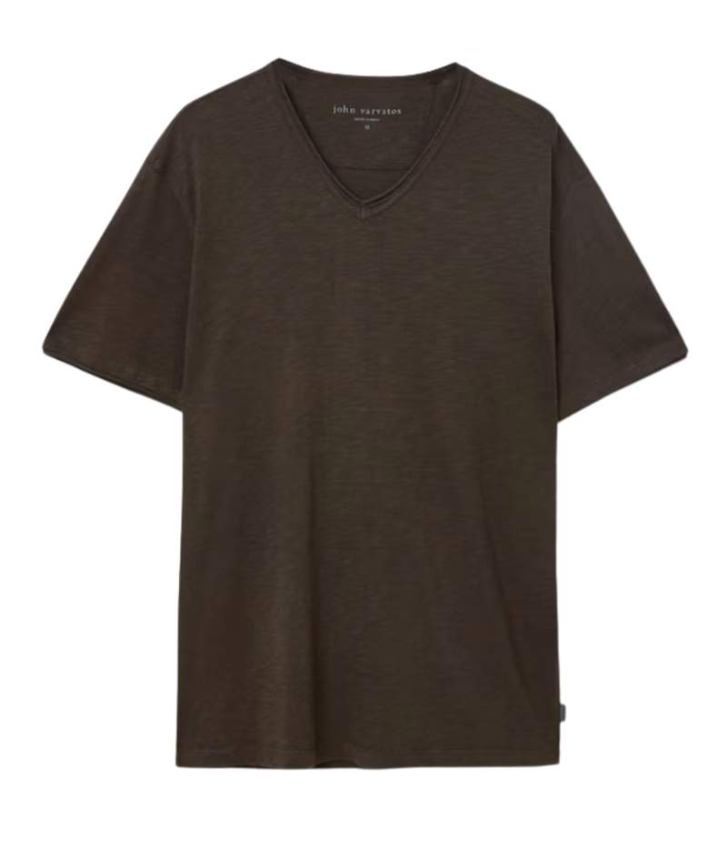 Miles Slub V Neck Tee in Dark Brown