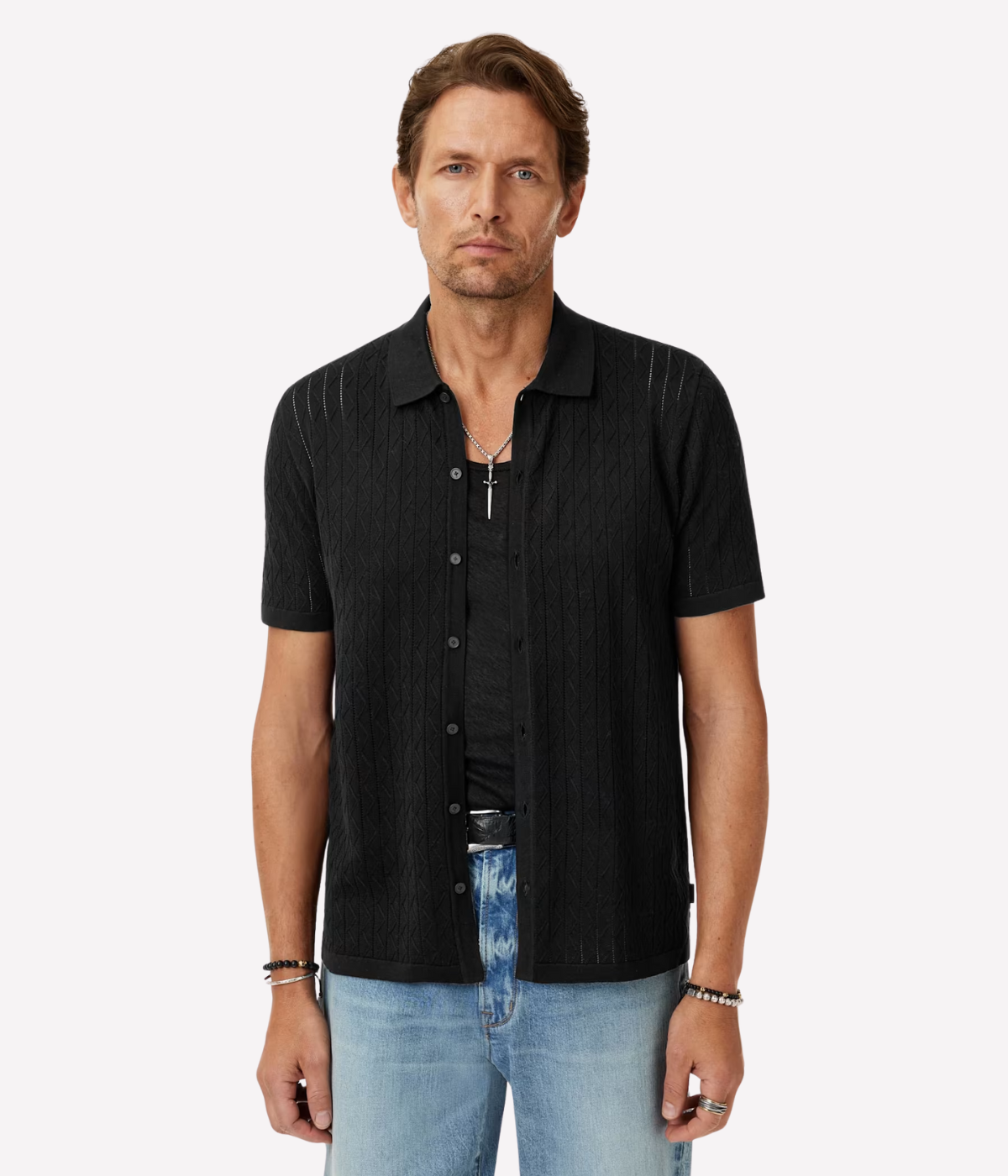Moore Short Sleeve Textured Sweater in Black