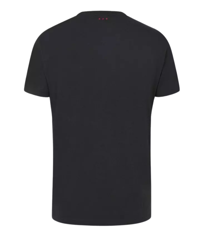 John Varvatos cotton T-shirt with a vintage wash, featuring an embroidered peace symbol graphic with international flag motifs on the front