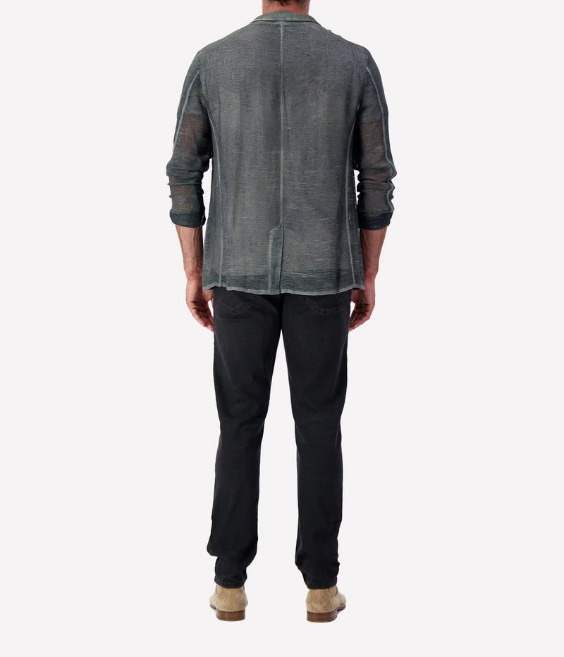 Hand-painted Avant Toi linen jacket for men, featuring a unique artisanal finish, lightweight construction, and a relaxed yet refined fit. Made in Italy.