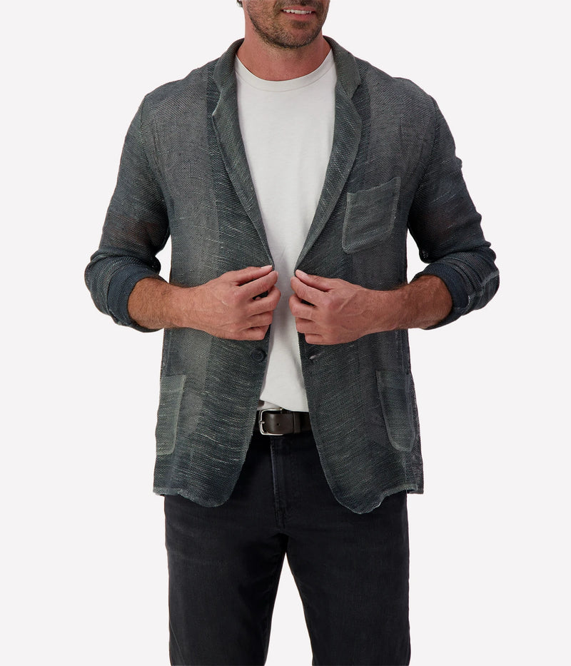 Hand-painted Avant Toi linen jacket for men, featuring a unique artisanal finish, lightweight construction, and a relaxed yet refined fit. Made in Italy.