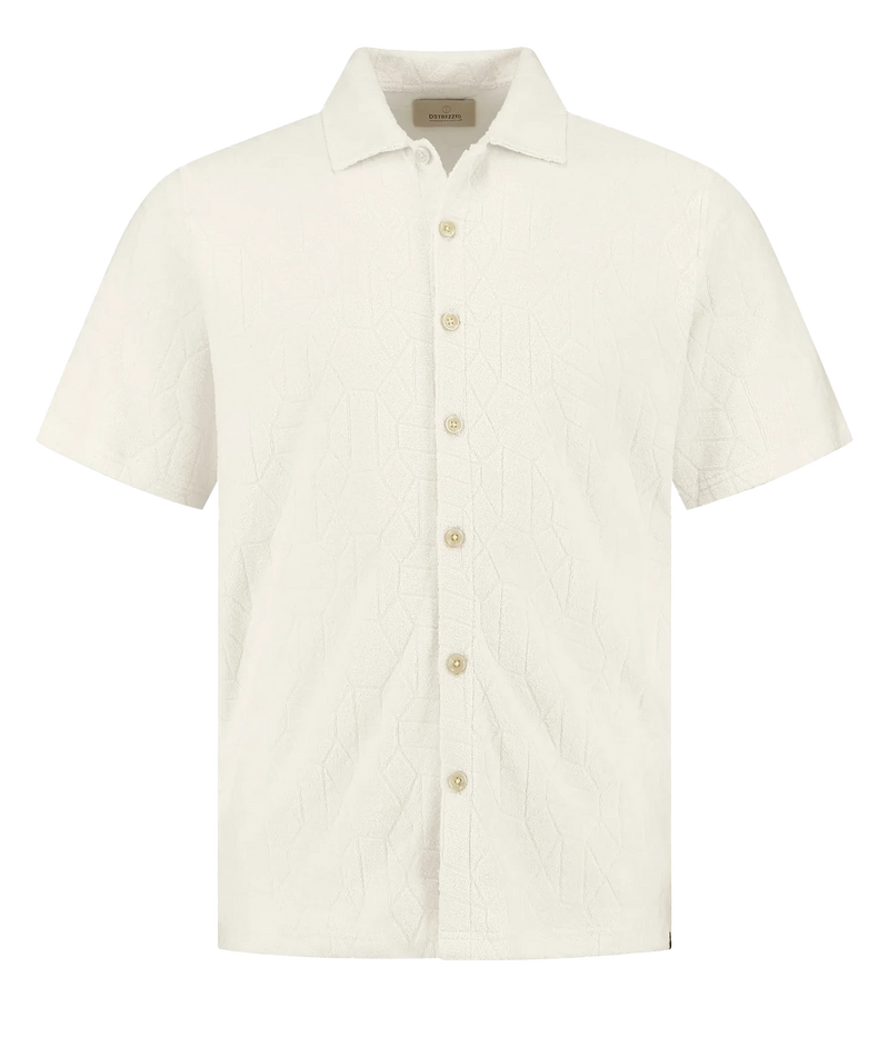 Men's short-sleeve jacquard towelling shirt with octagon logo pattern in cotton, ideal for summer and festival looks