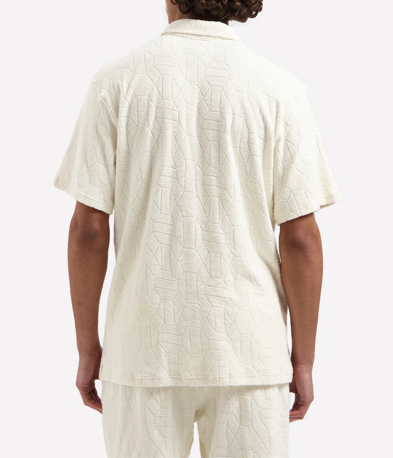Men's short-sleeve jacquard towelling shirt with octagon logo pattern in cotton, ideal for summer and festival looks