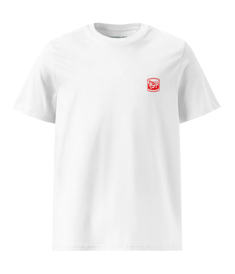 White t-shirt with red and yellow graphic: “Firenze Negroni Cocktail Bar ESTD 1919”