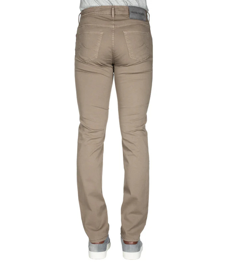 Back view of Jacob Cohen Nick 5-Pocket Jeans with a mid-rise waist, signature suede logo patch, and premium denim craftsmanship.