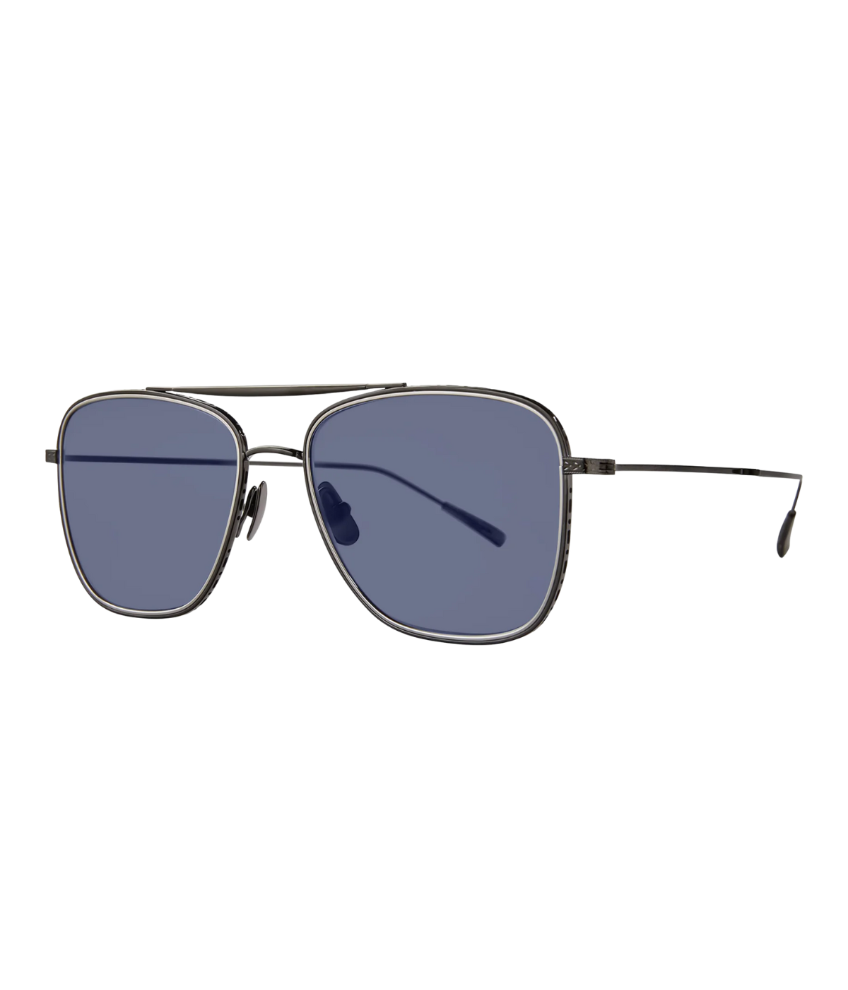 GLCO Novarro oversized square aviator sunglasses with perforated metal eye rim, filigree detailing, titanium eye wire, and structured top bar.