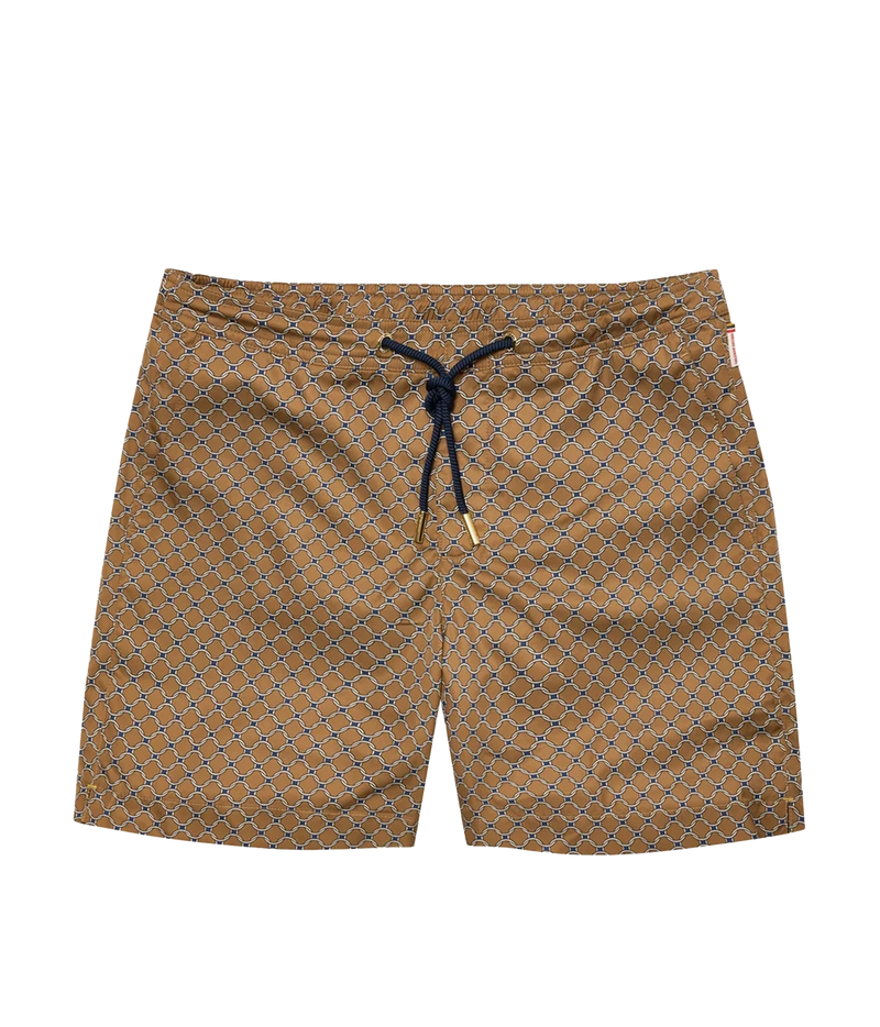Bulldog Printed Drawcord Swim Shorts in Bronze