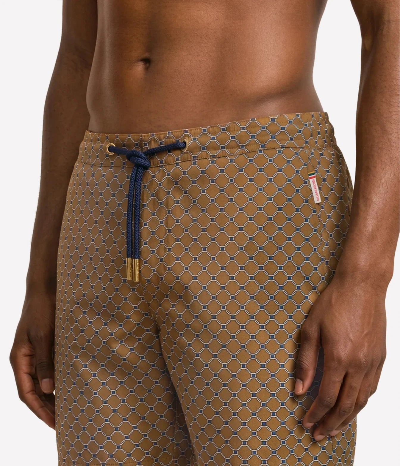 Bulldog Printed Drawcord Swim Shorts in Bronze