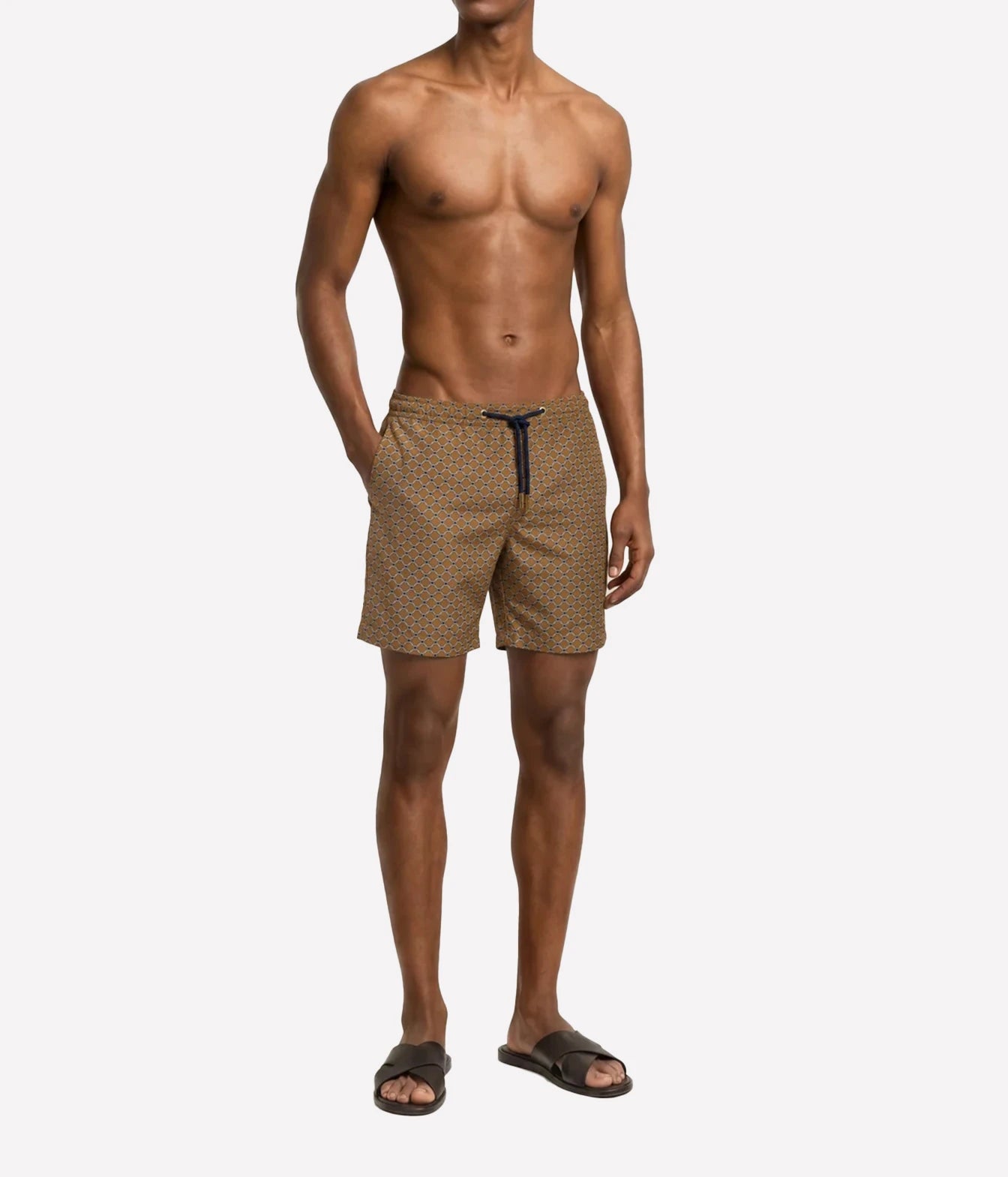 Bulldog Printed Drawcord Swim Shorts in Bronze