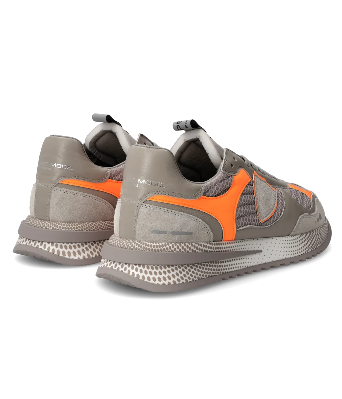 A sleek and modern city sneaker, the Olympique blends sporty style with luxury. Featuring an embroidered mesh upper with a padded effect, orange accents, and a lightweight 3D sole for all-day comfort.