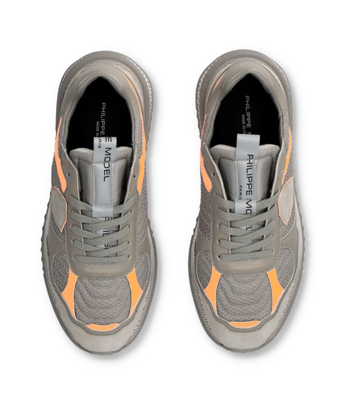 A sleek and modern city sneaker, the Olympique blends sporty style with luxury. Featuring an embroidered mesh upper with a padded effect, orange accents, and a lightweight 3D sole for all-day comfort.