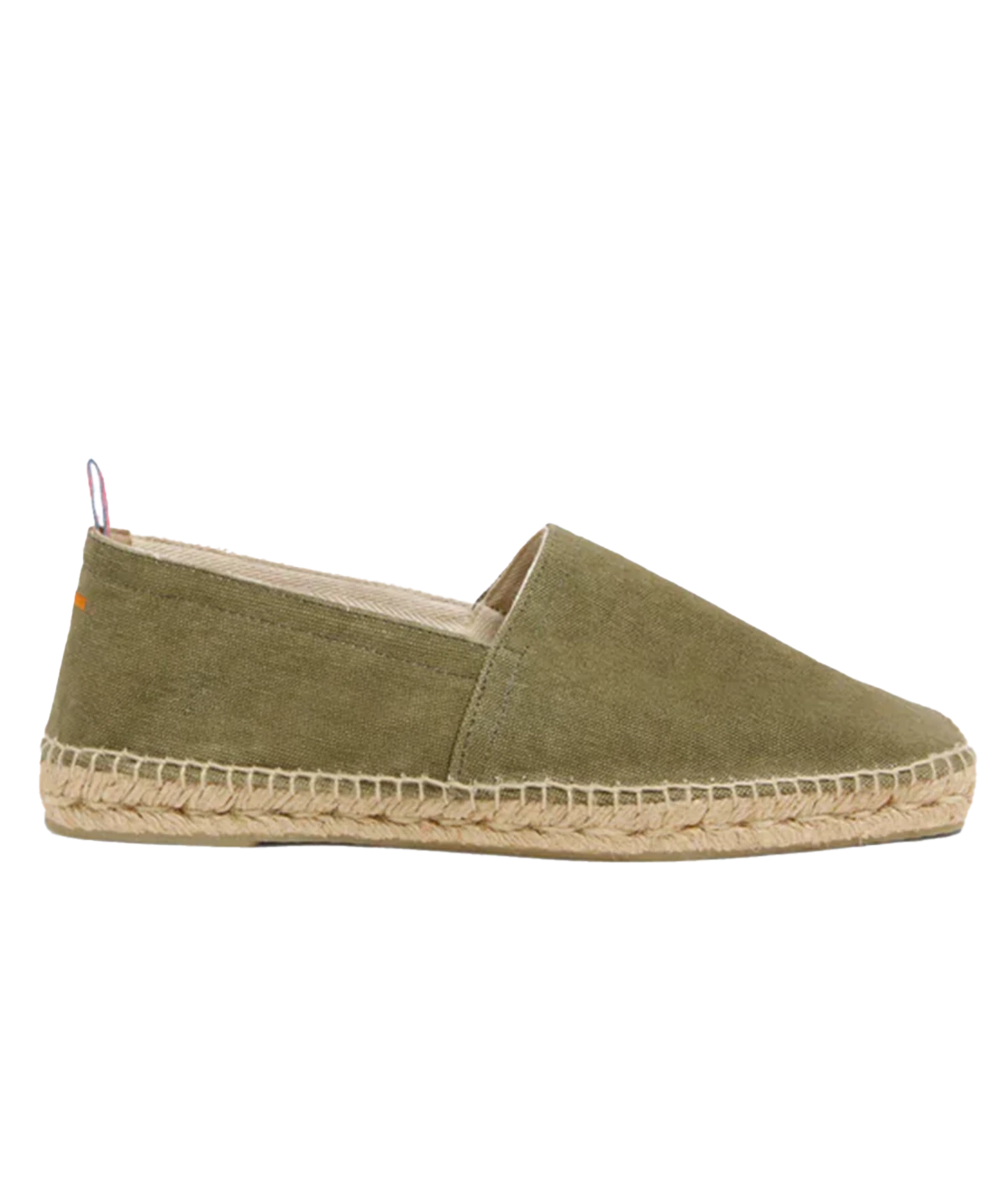 A side profile of the Castañer Pablo Espadrilles, highlighting the lightweight fabric upper, braided jute midsole, and textured rubber sole for grip.