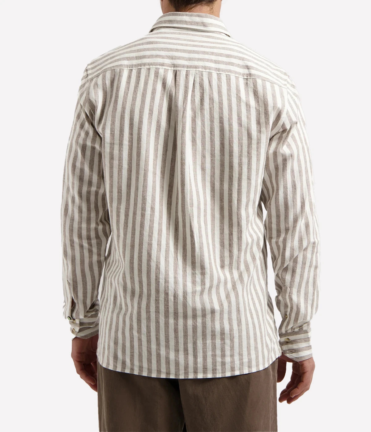 Men's linen-cotton striped summer shirt in neutral tones with button front and regular fit
