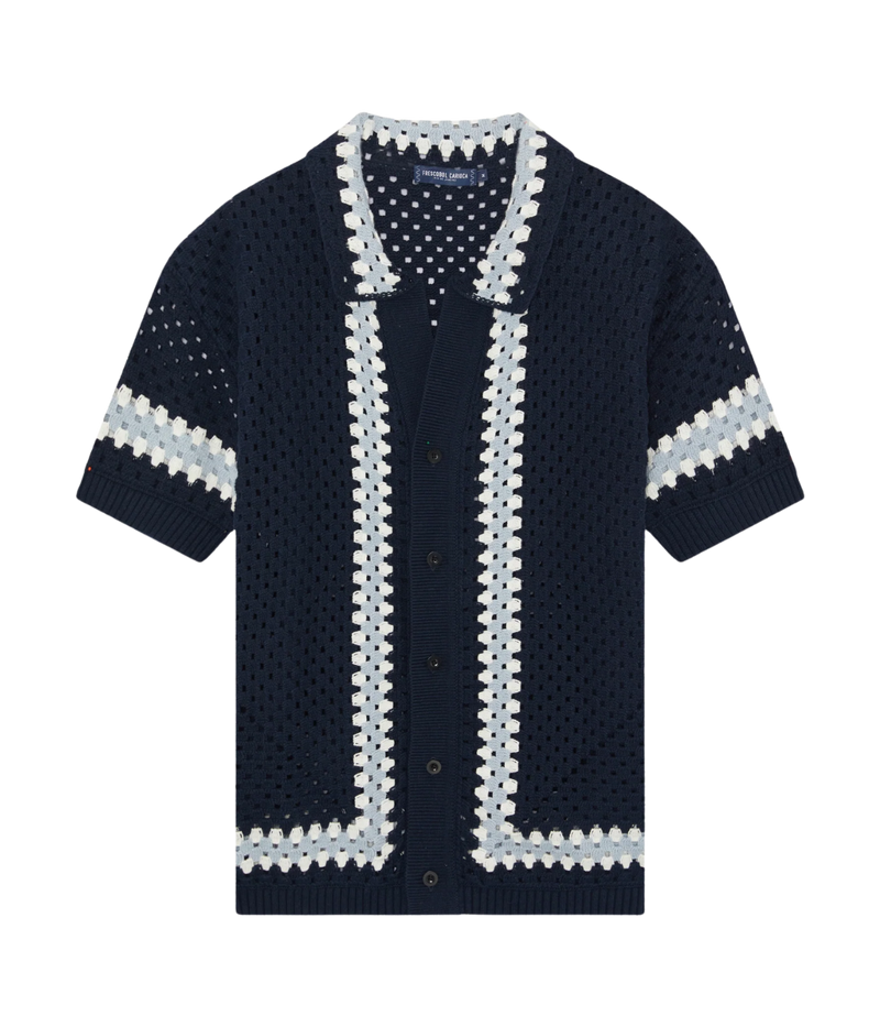 Pinto Short Sleeve Crochet Cardigan in Navy
