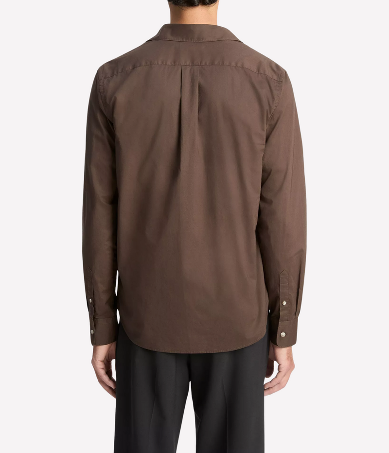 Poplin Long Sleeve Placket Shirt in Dark Brown