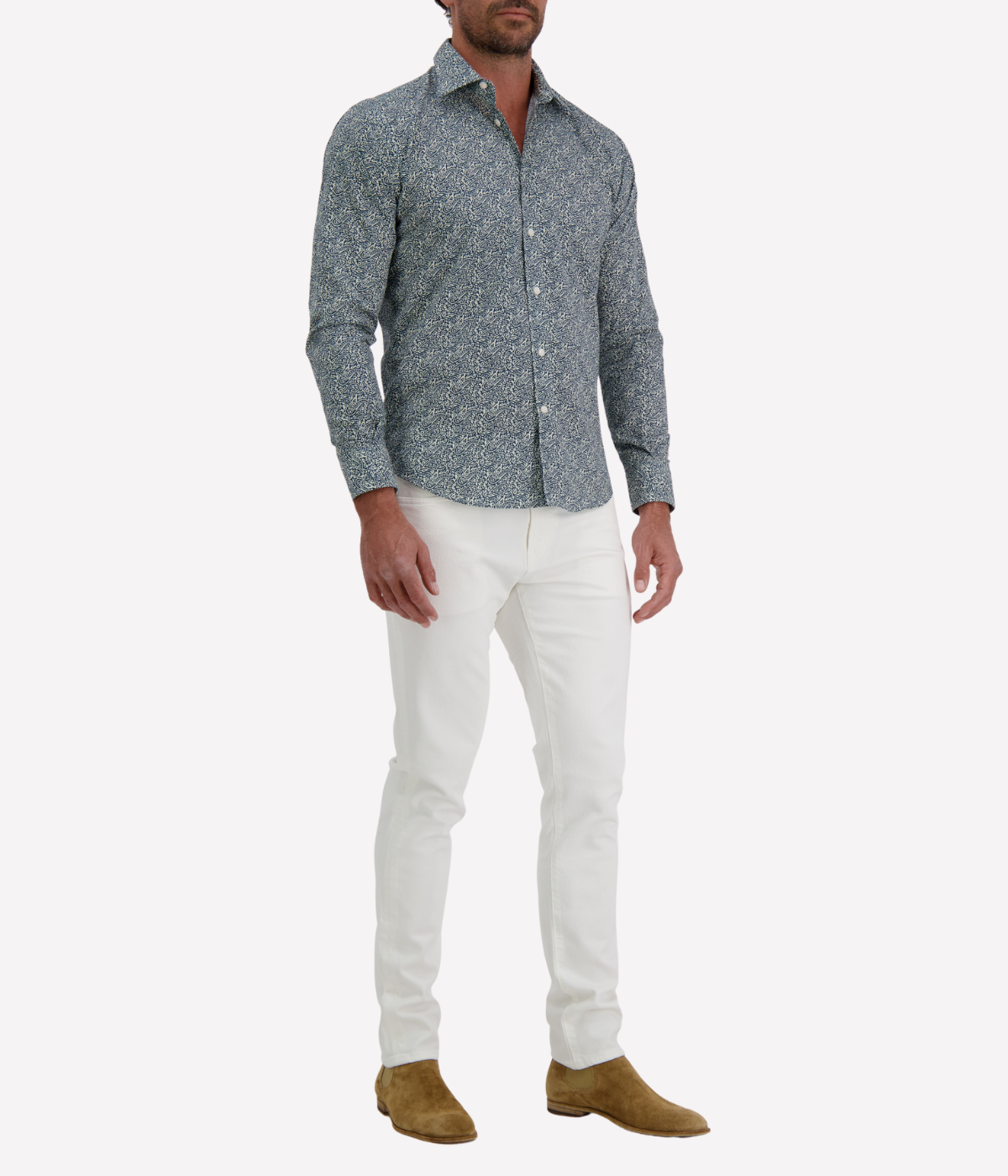 Men’s Osvaldo Trucchi navy paisley print shirt in cotton with regular fit and long sleeves.