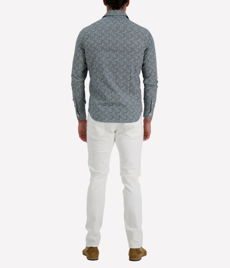 Men’s Osvaldo Trucchi navy paisley print shirt in cotton with regular fit and long sleeves.
