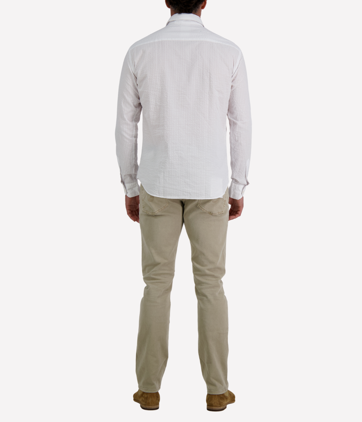 Men’s Osvaldo Trucchi white cotton seersucker shirt with regular fit and long sleeves.