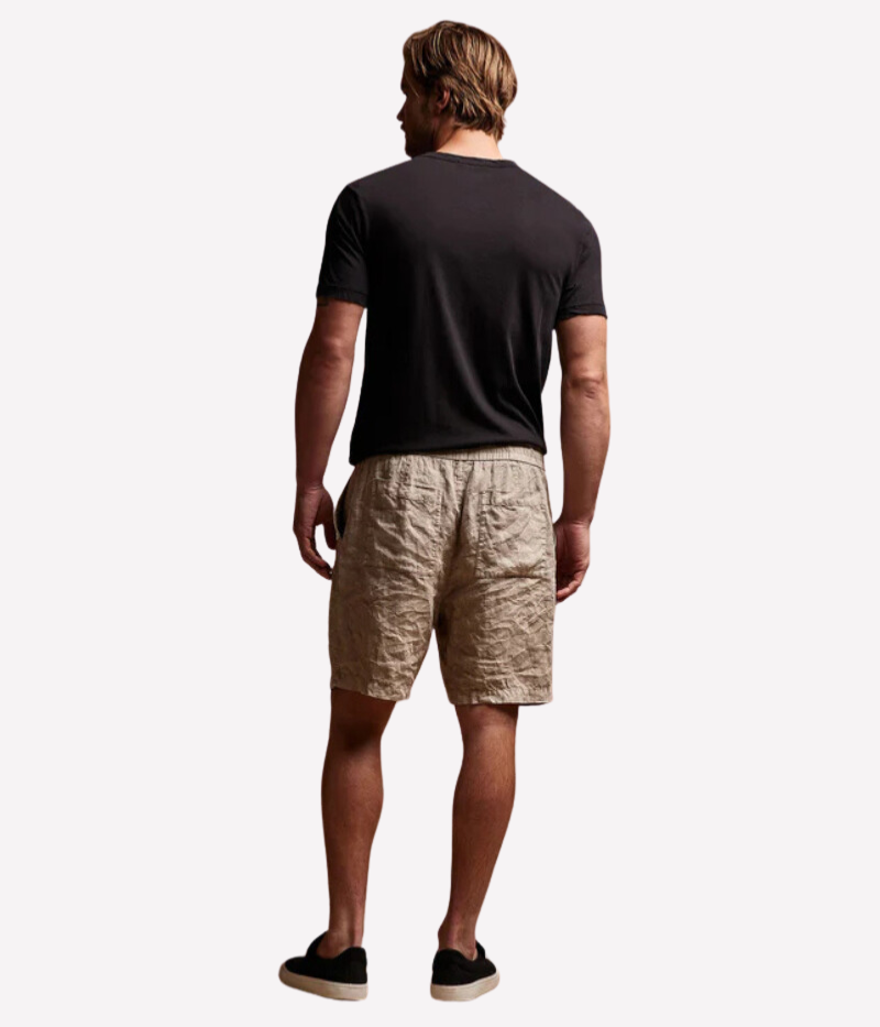 Back view of the Relaxed Fit Linen Shorts, showing the welt pockets and clean tailoring for a polished, casual style.