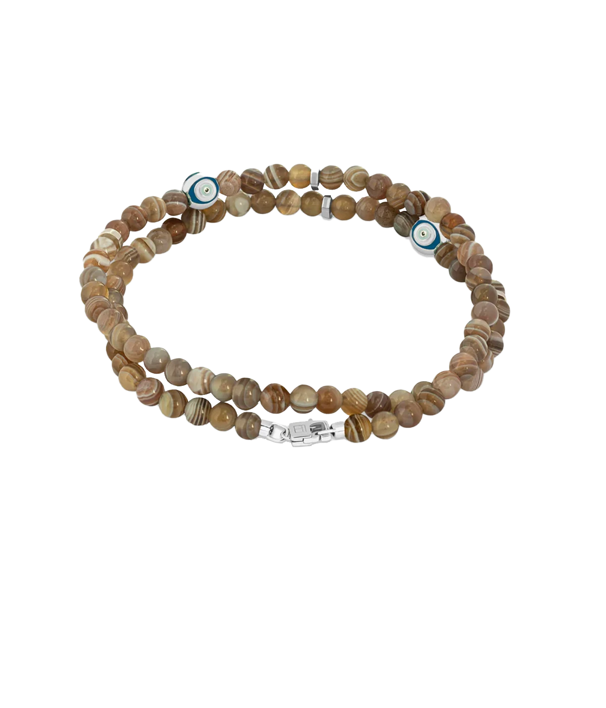 Rhodium Evil Eye Wrap Bracelet in Silver & Brown