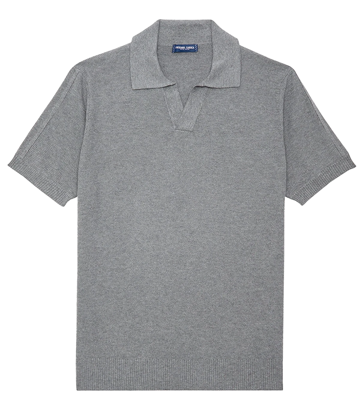 Rino Silk Knit V Polo in Stone Grey
