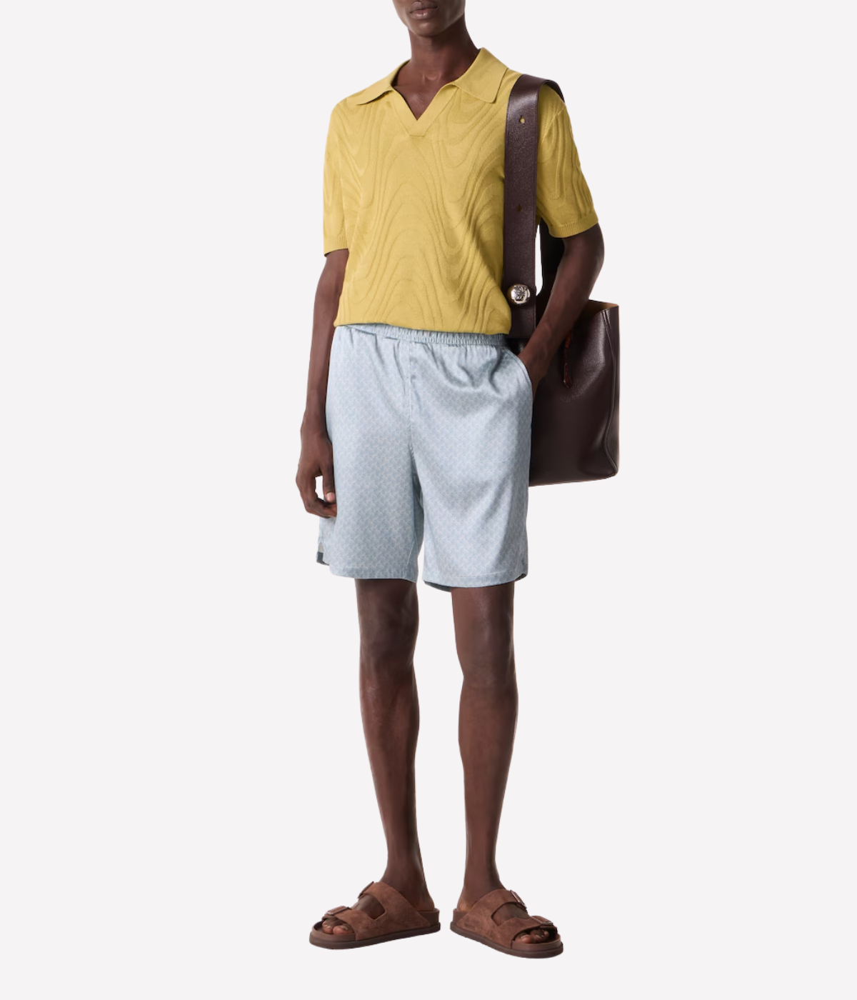 Rino Cotton Short Sleeve Jacquard Knit Polo in Willow Green