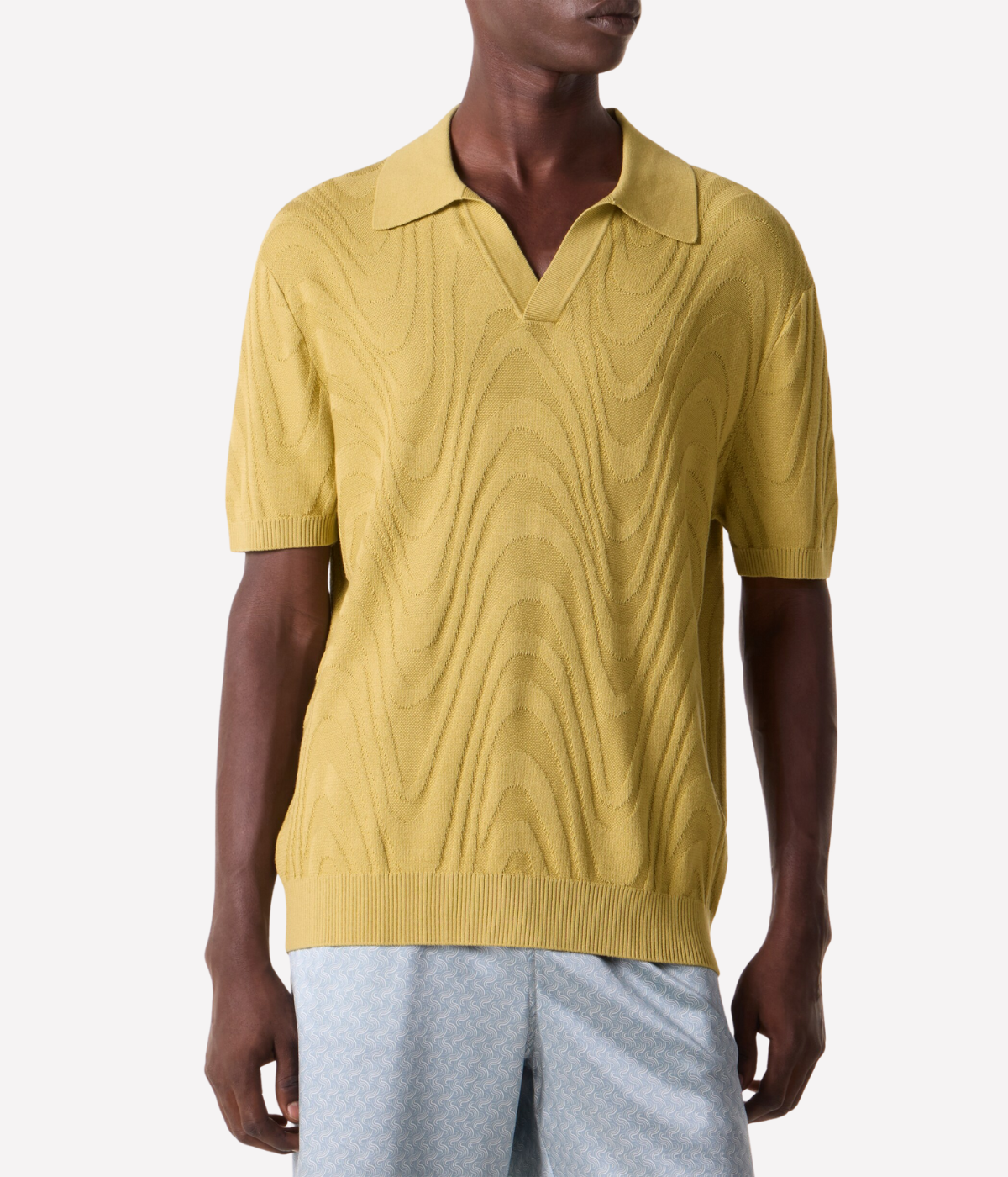 Rino Cotton Short Sleeve Jacquard Knit Polo in Willow Green