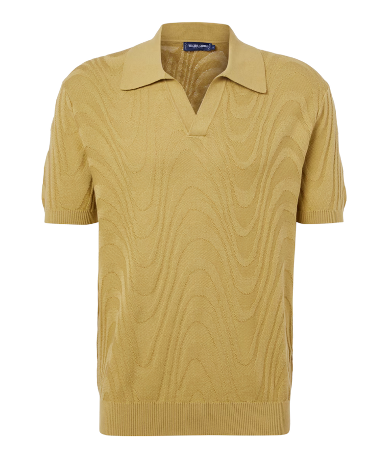 Rino Cotton Short Sleeve Jacquard Knit Polo in Willow Green