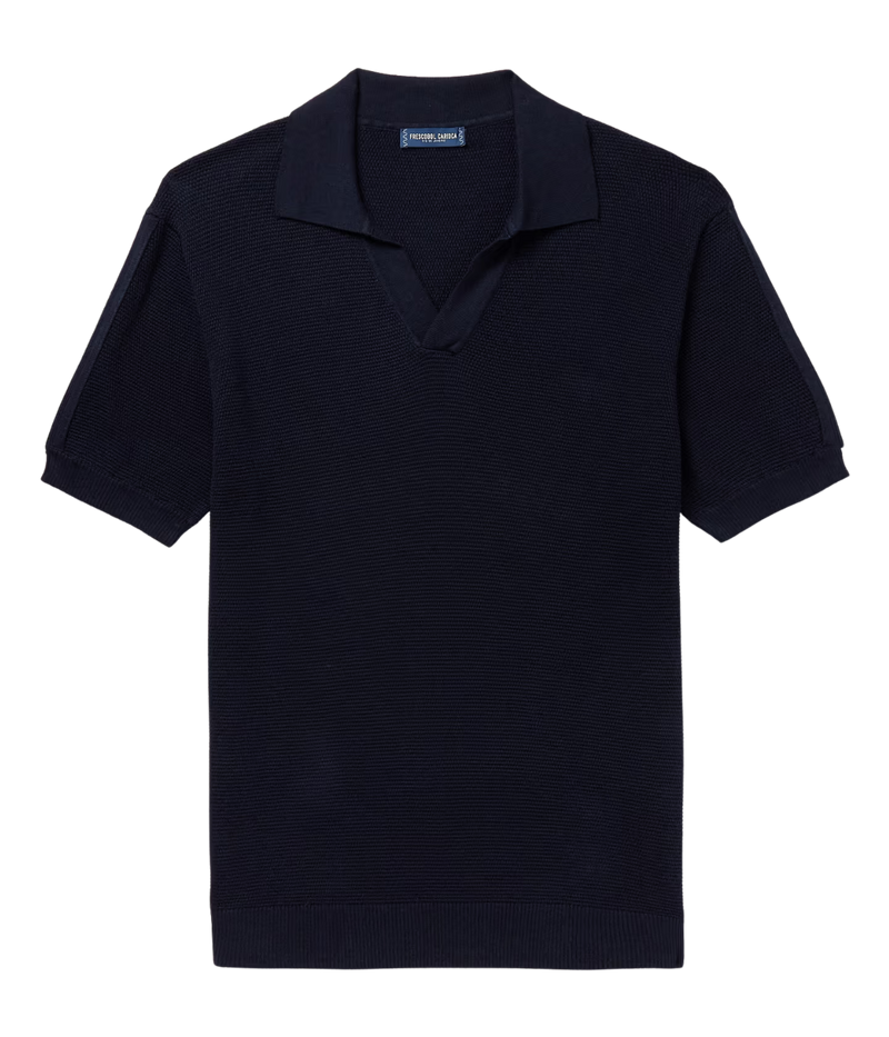 Rino Salt Pepper Short Sleeve Polo in Navy