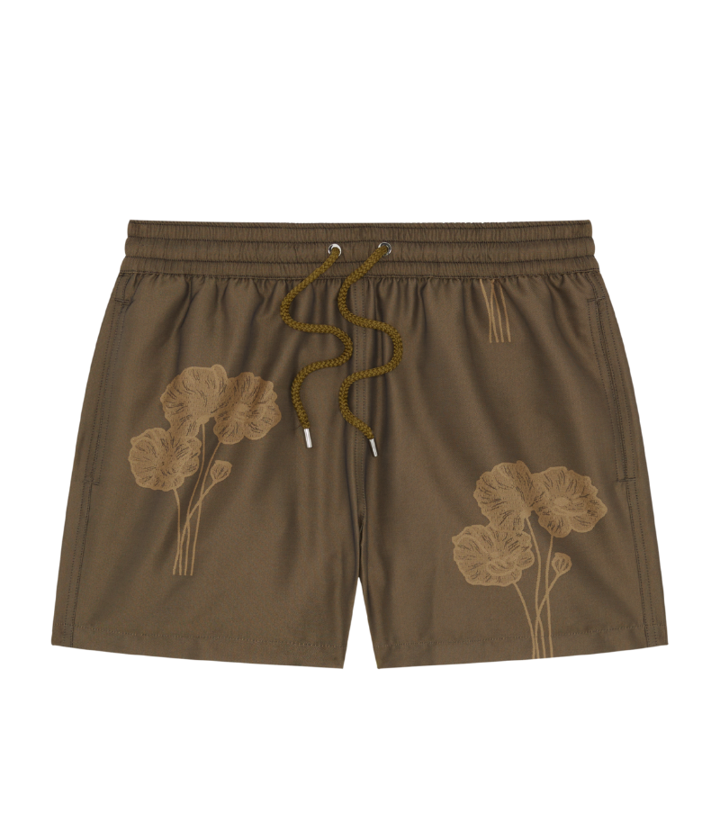 Rio Swim Short Linear Floral Jacquard Print in Light Brown