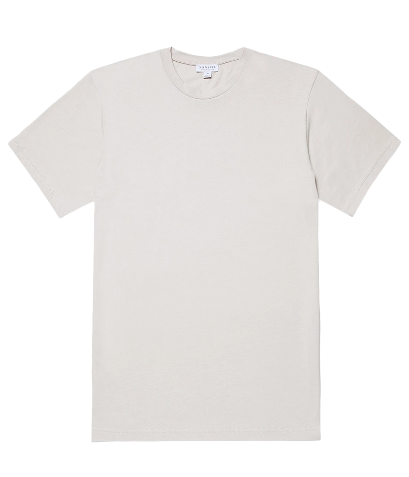 Riviera crew neck T-shirt in midweight 100% Supima cotton, originally designed for Daniel Craig in Casino Royale. Features a smooth, durable feel and slight extra weight, perfect for transitional seasons. Made in Portugal.