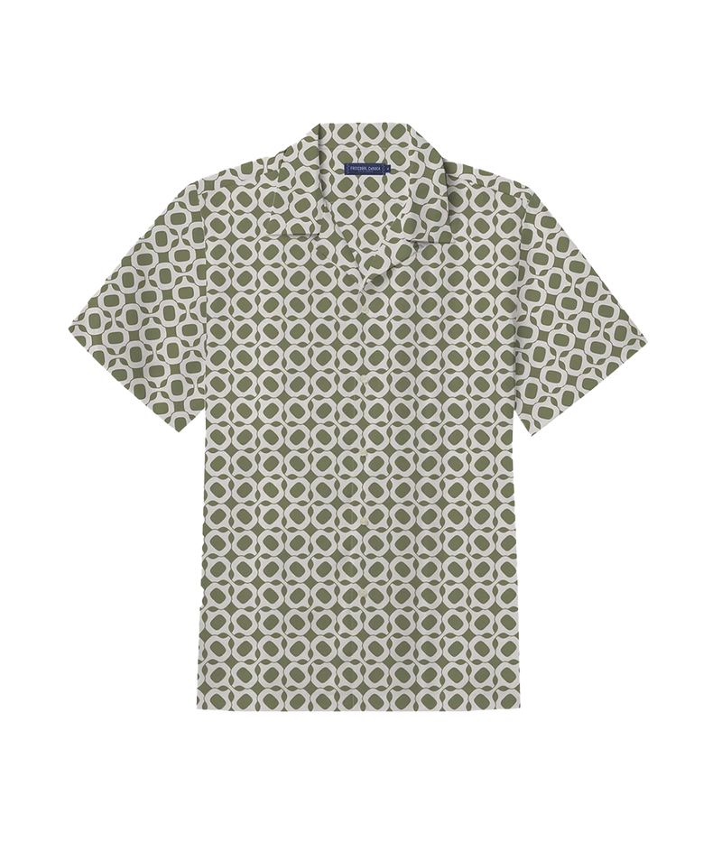 Roberto Ipanema Weave Print Short Sleeve Shirt in Jungle Green & Silver White