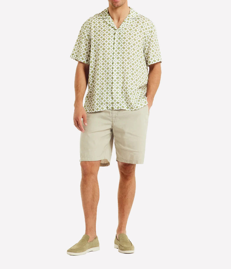 Roberto Ipanema Weave Print Short Sleeve Shirt in Jungle Green & Silver White