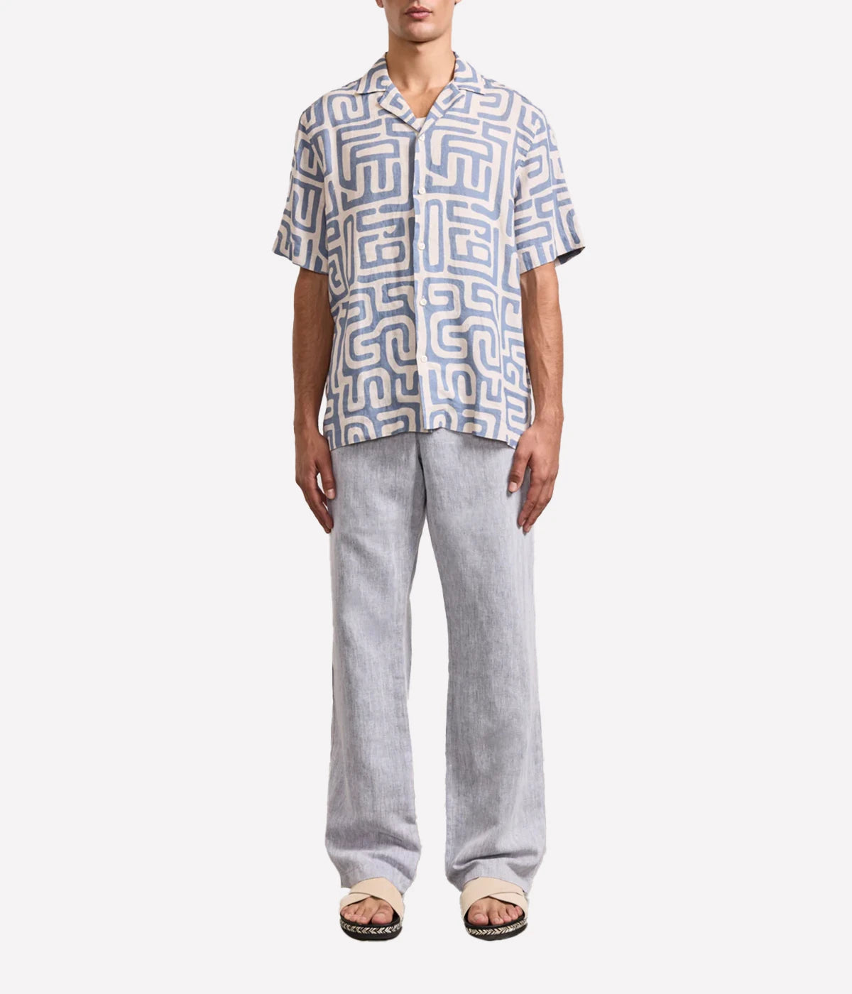 Roberto Linen Short Sleeve Shirt in Denim Blue