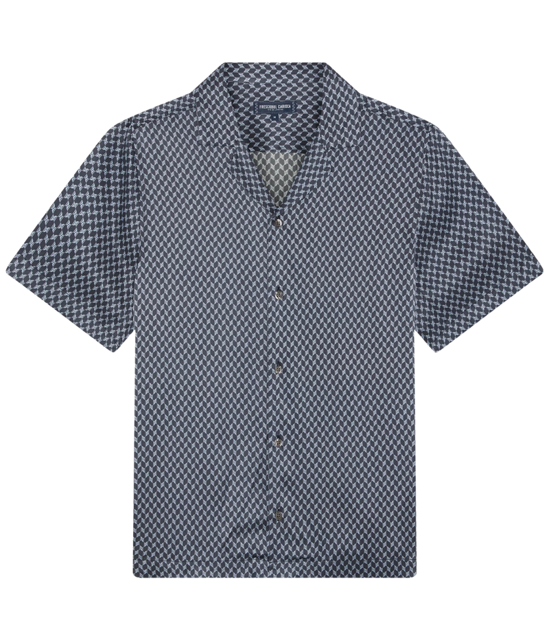 Roberto Silk Copa Micro Print Shirt in Charcoal Blue