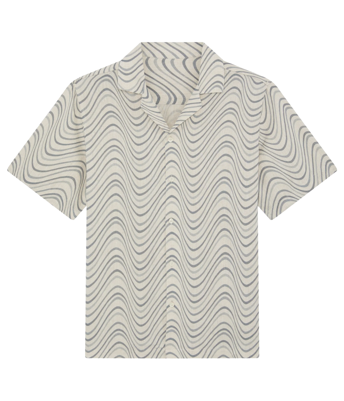 Roberto Linen Short Sleeve Fibra Print Shirt in Costal Blue