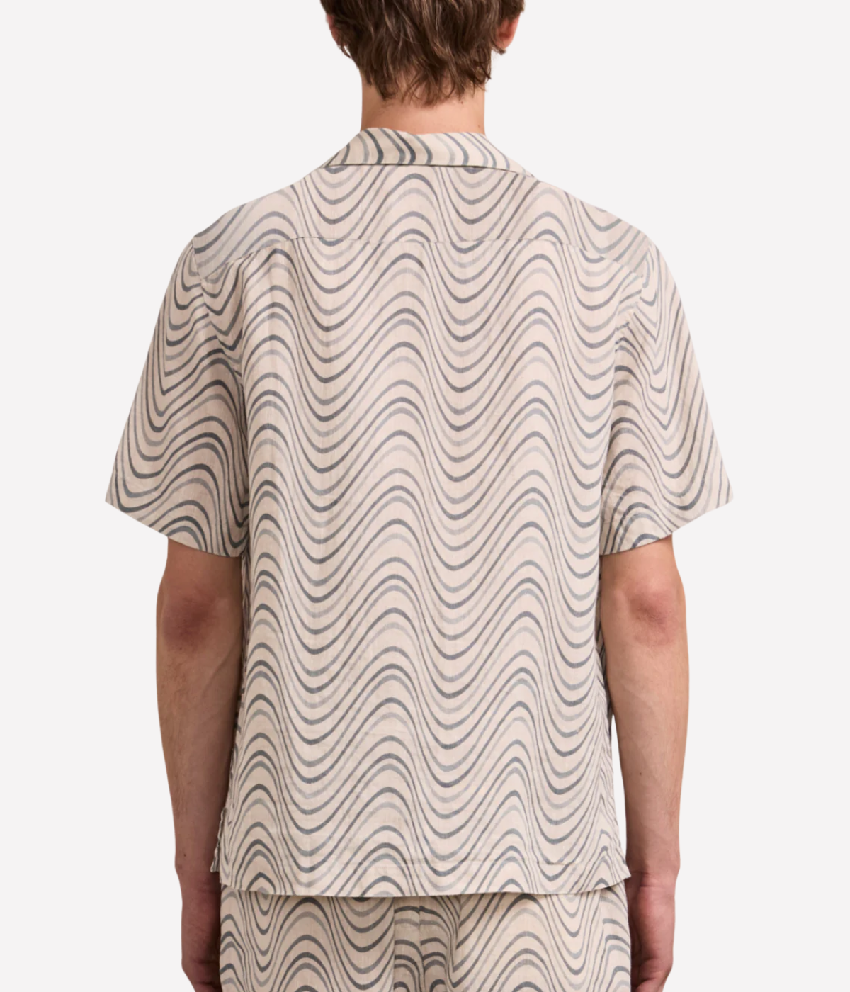 Roberto Linen Short Sleeve Fibra Print Shirt in Costal Blue