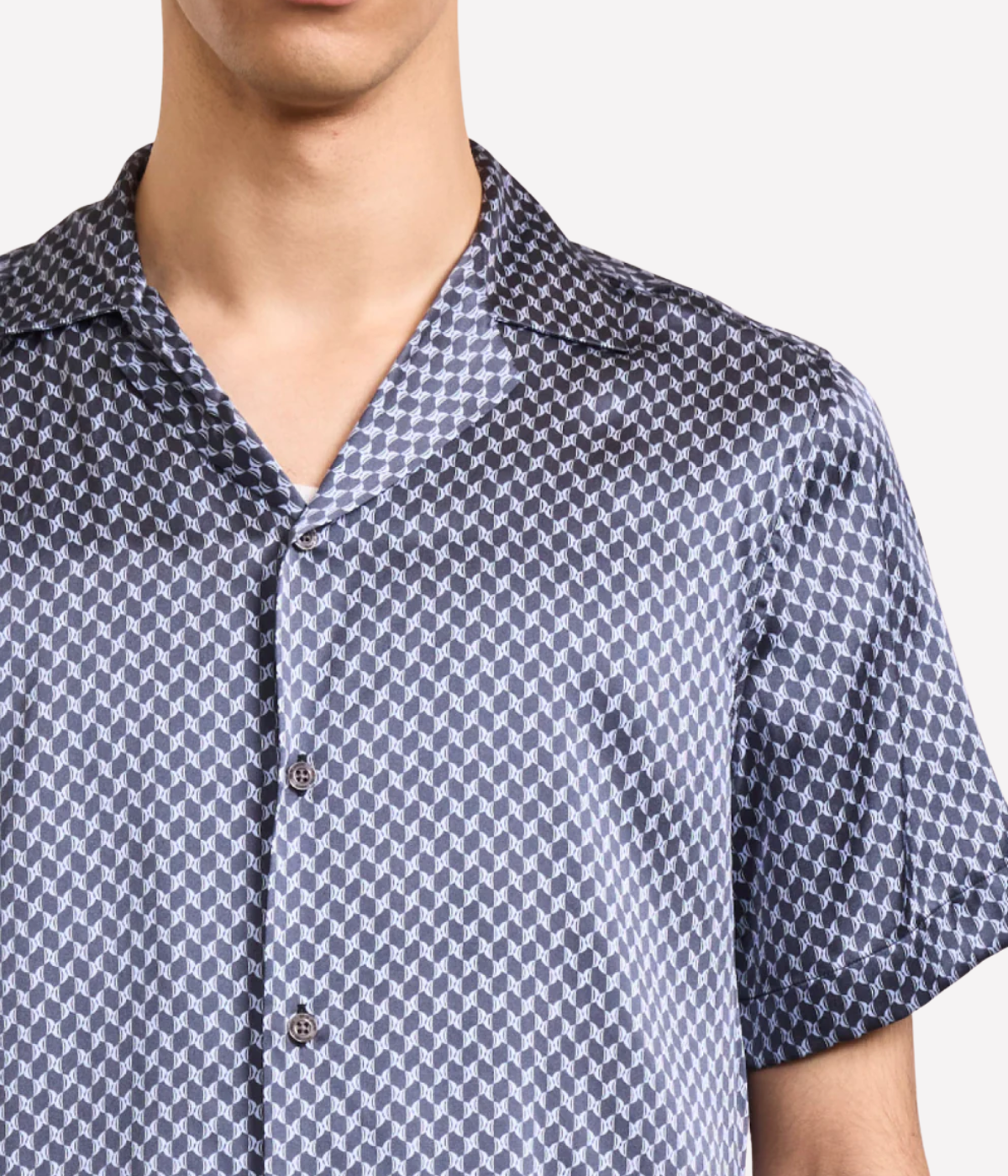 Roberto Silk Copa Micro Print Shirt in Charcoal Blue