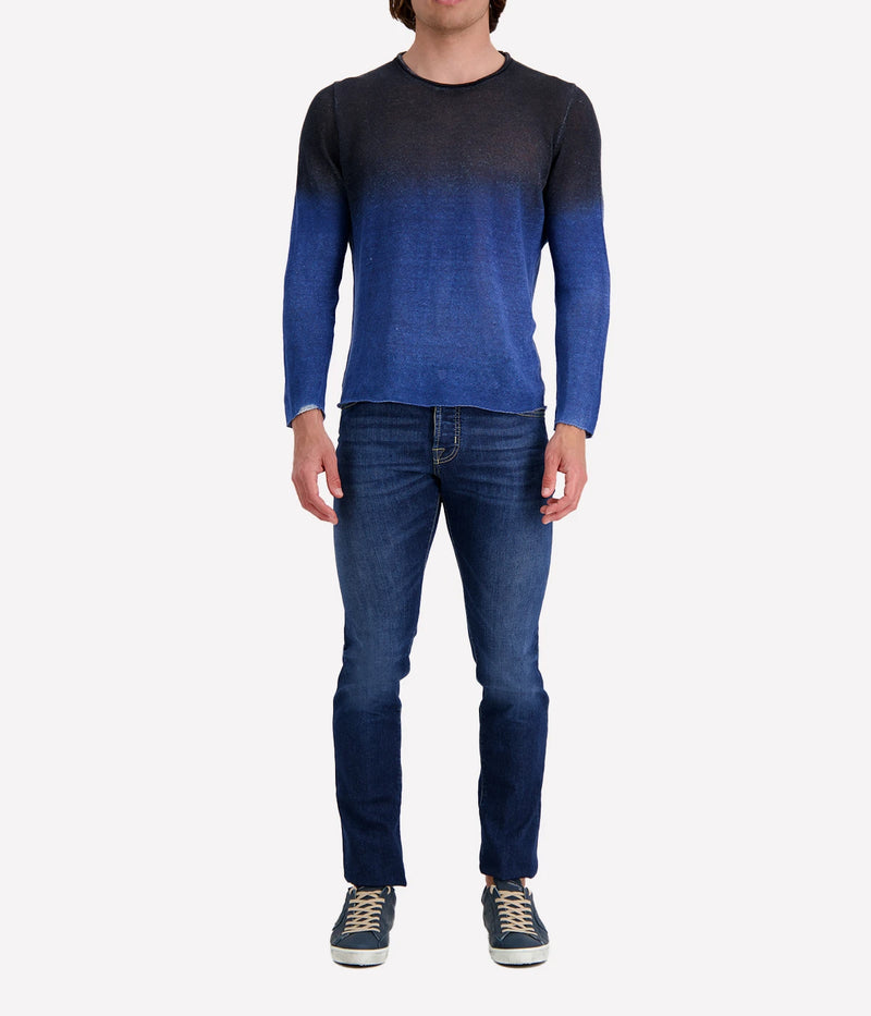 Round Neck Sweater in Genziana & Navy