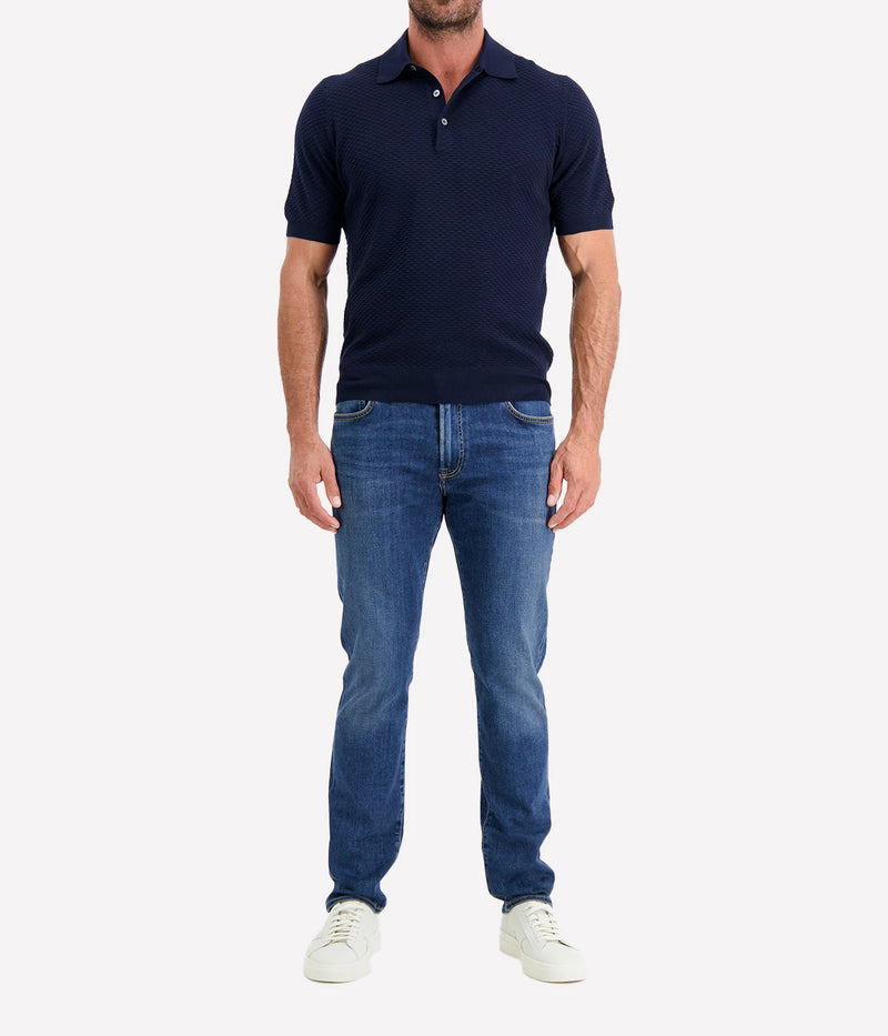 Short Sleeve Polo in Textured Navy
