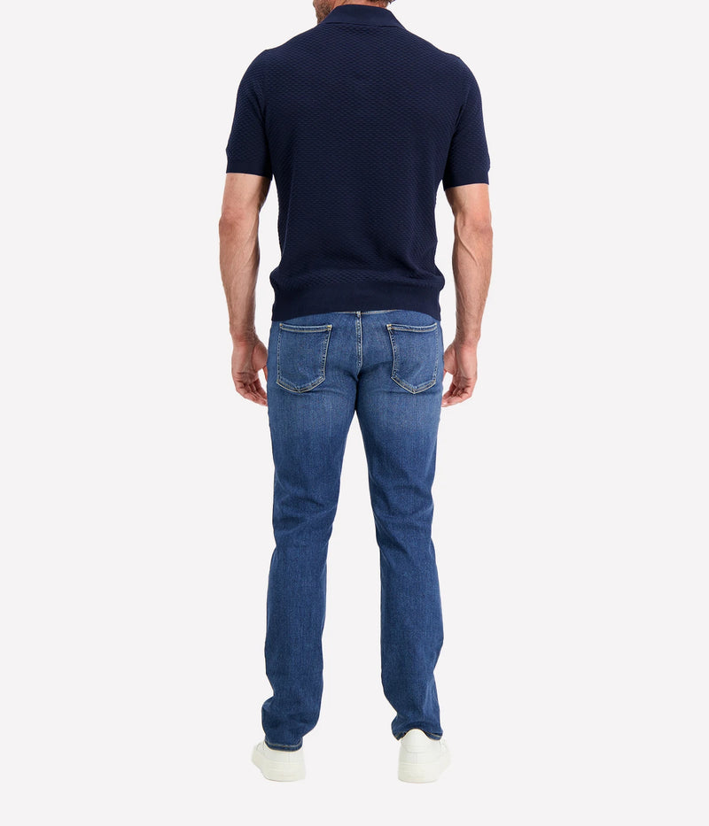 Short Sleeve Polo in Textured Navy