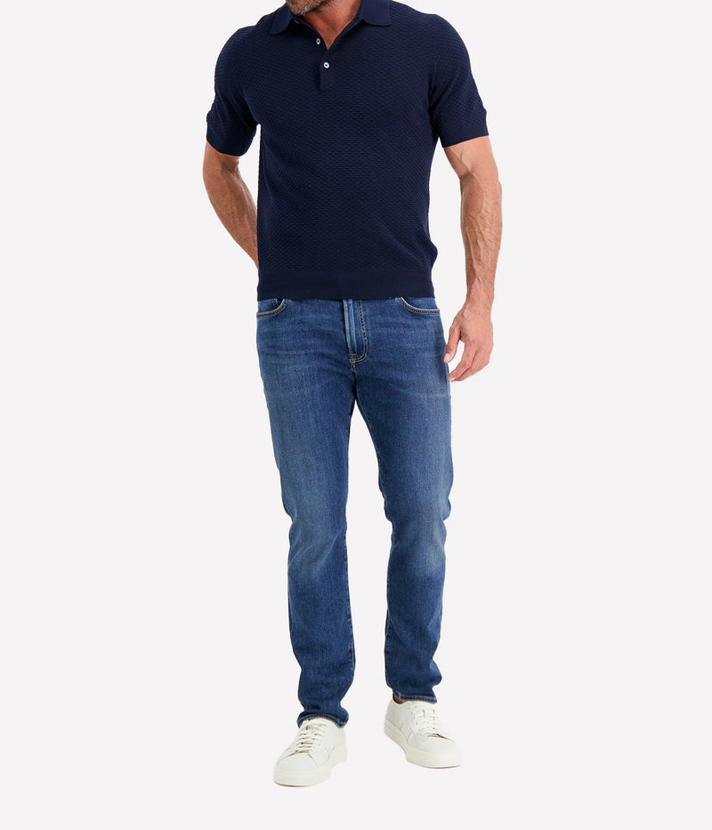 Short Sleeve Polo in Textured Navy