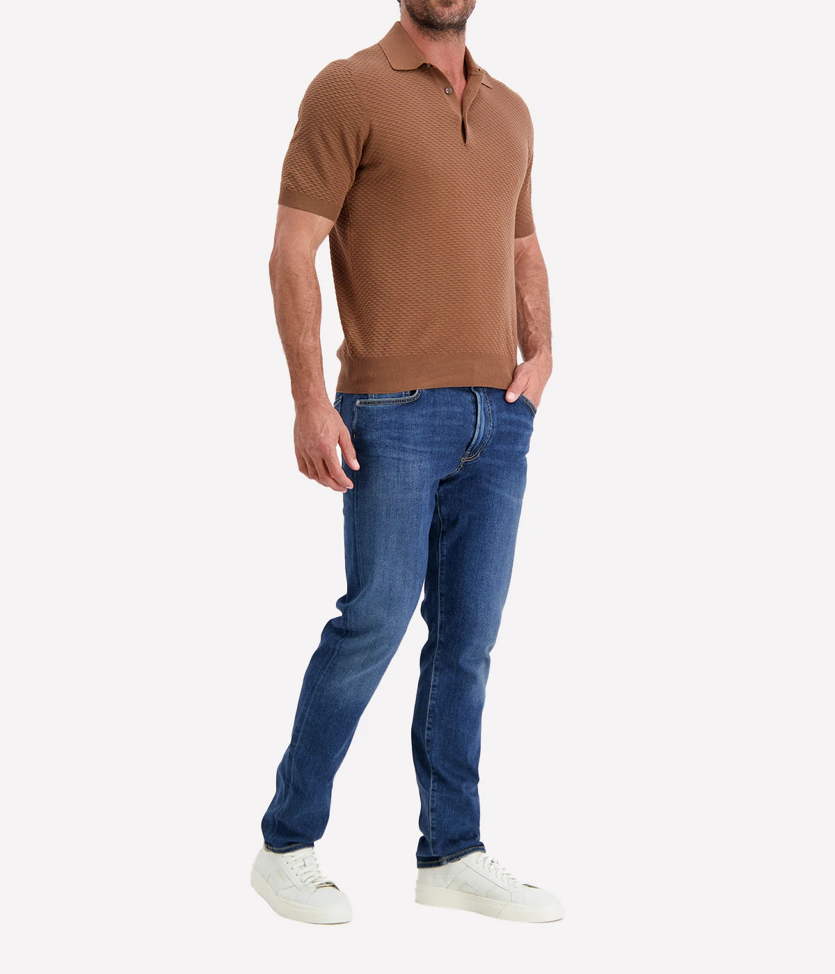 Short Sleeve Polo in Textured Tobacco Brown