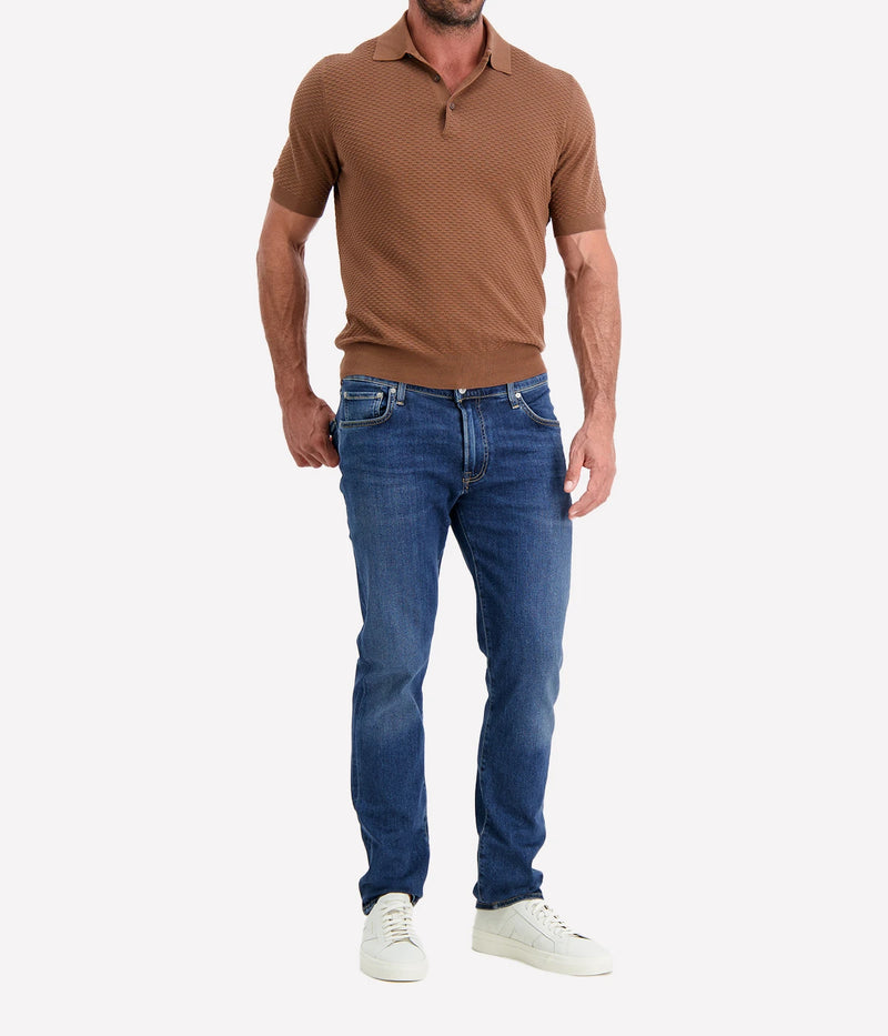 Short Sleeve Polo in Textured Tobacco Brown