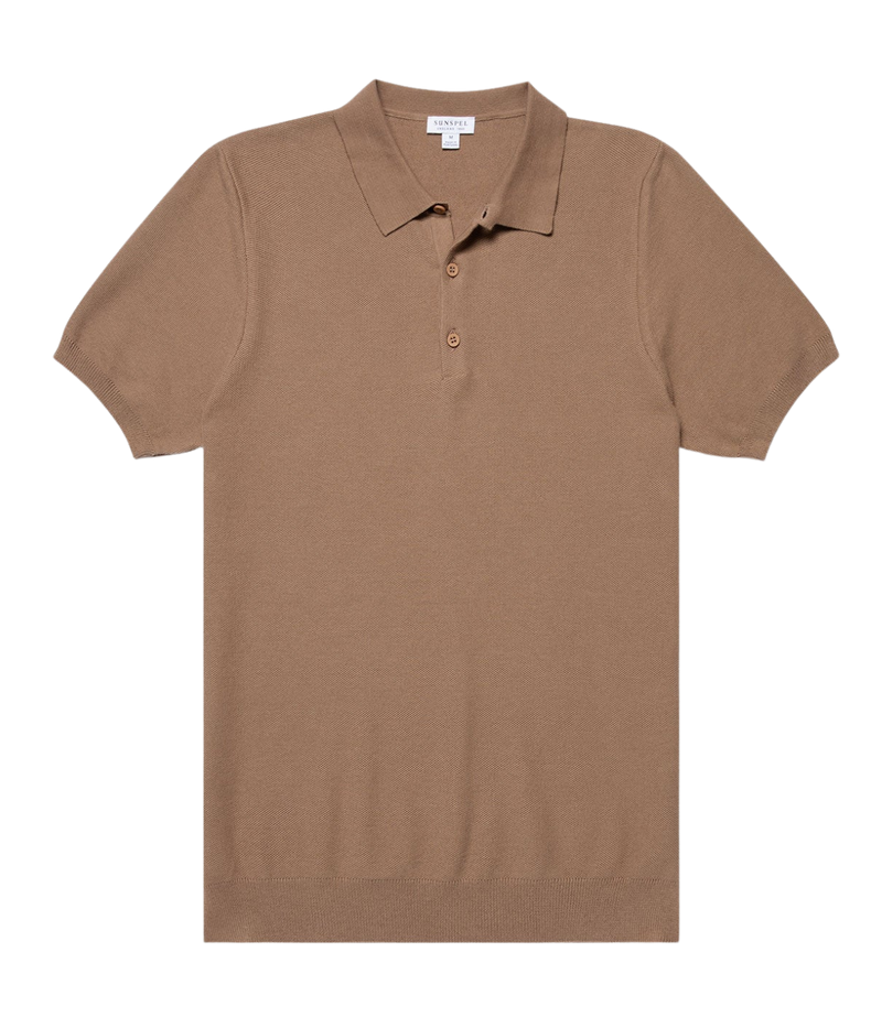 SS Fine Texture Polo in Dune