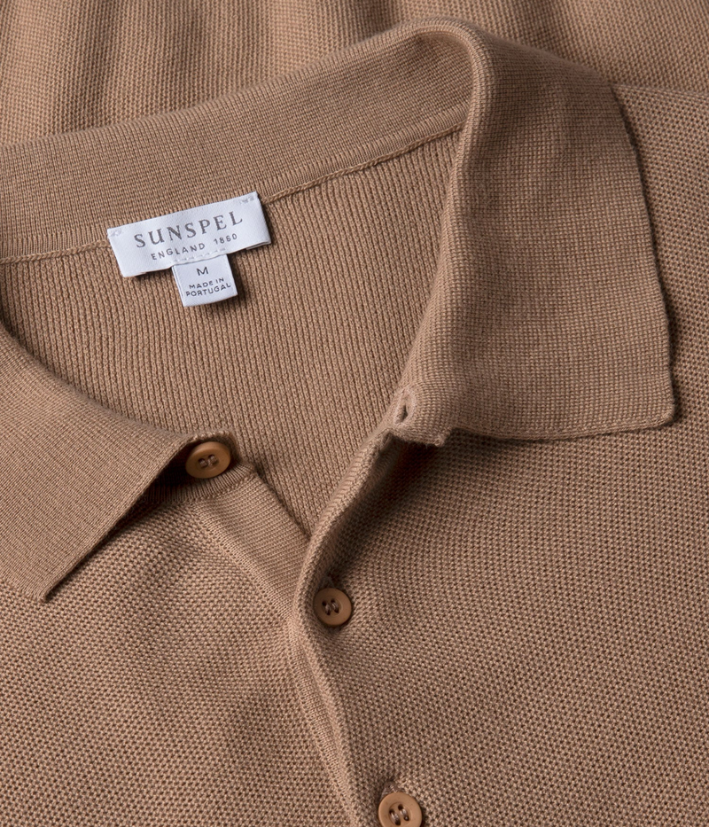 SS Fine Texture Polo in Dune