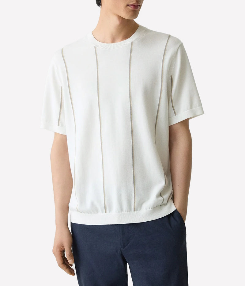 Short Sleeve Knitted Tee in White Multi