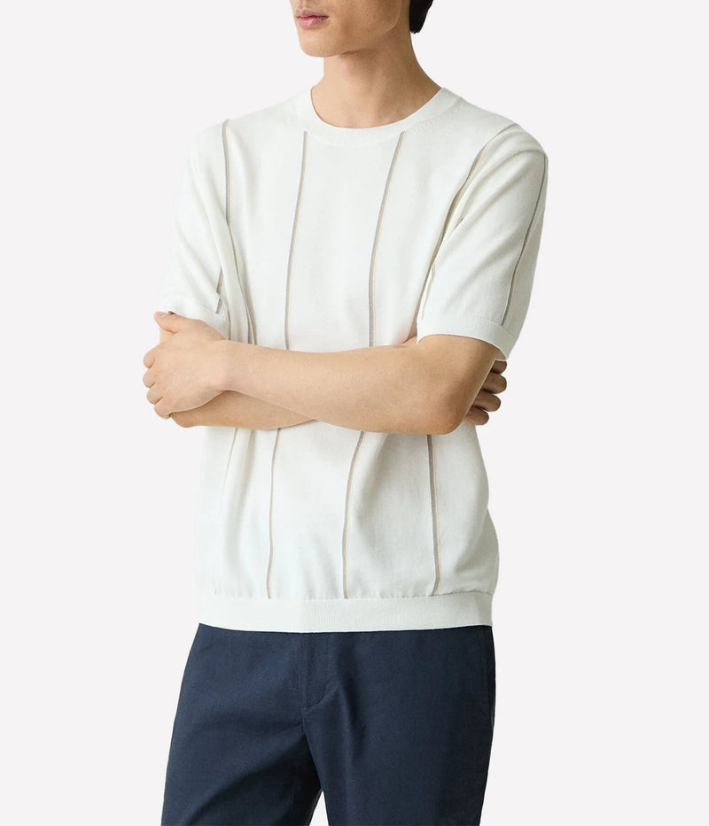 Short Sleeve Knitted Tee in White Multi