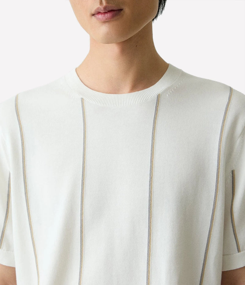 Short Sleeve Knitted Tee in White Multi